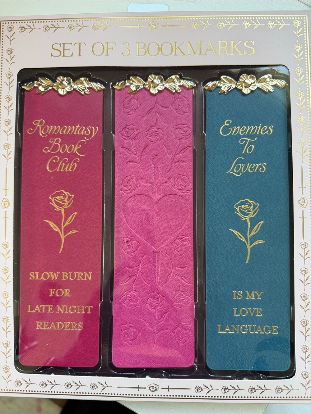 Set of 3 Decorative Leatherette Bookmarks - Pink, Magenta, Teal
